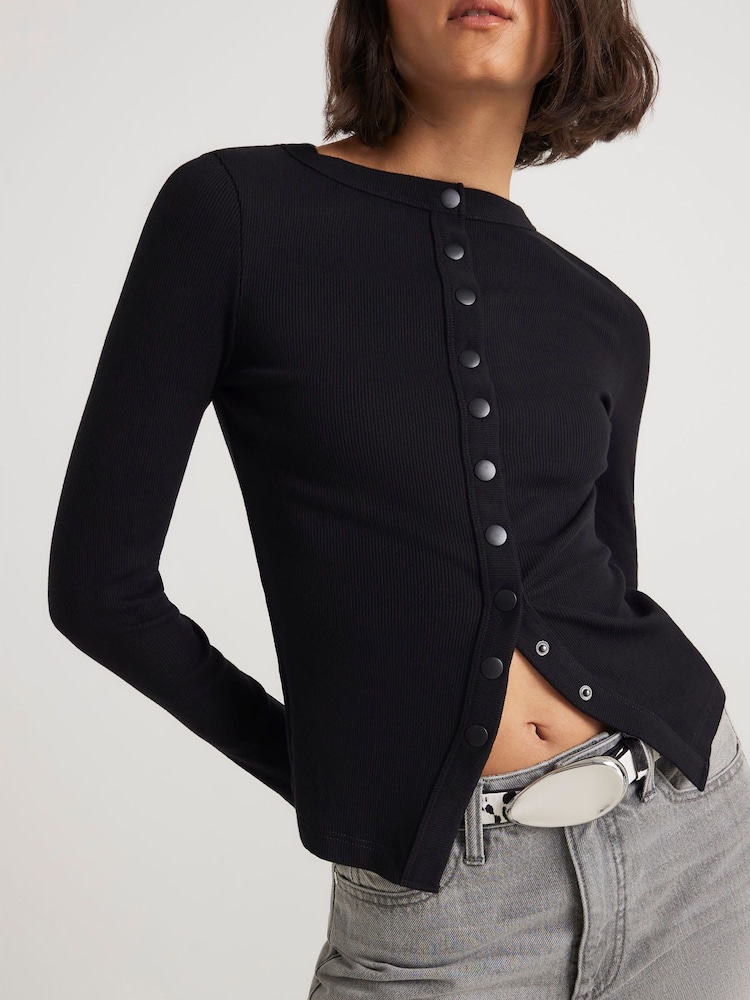 River Island Black Popper Detail Rib Top - Image 4 of 4