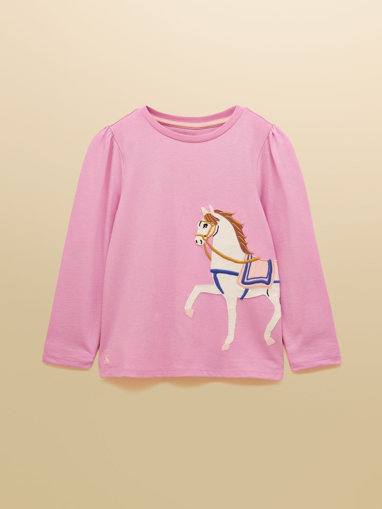 Joules Girls' Pink Applique Long Sleeve Top - Bild 1 von 5 Joules Girls' Pink Applique Long Sleeve Top - Bild 1 von 5