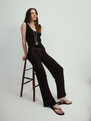 The Set 2 Pack Knitted Tie Waist Trousers Black/Chocolate Brown - Image 1 of 6