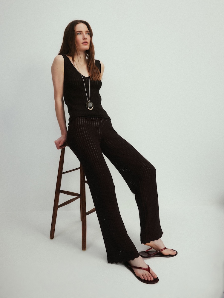 The Set 2 Pack Knitted Tie Waist Trousers Black/Chocolate Brown - Image 1 of 6