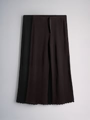 The Set 2 Pack Knitted Tie Waist Trousers Black/Chocolate Brown - Image 2 of 6
