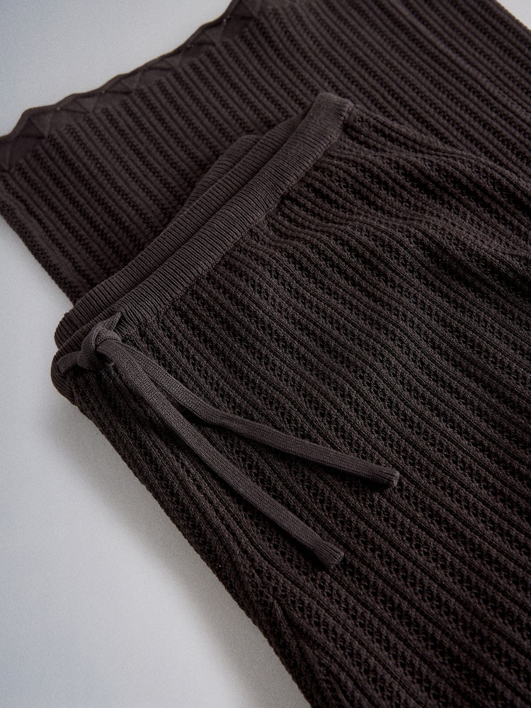 The Set 2 Pack Knitted Tie Waist Trousers Black/Chocolate Brown - Image 6 of 6