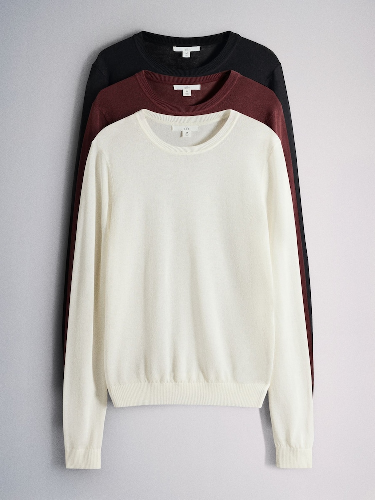 The Set 3 Pack Sheer Slash Neck Jumpers Black/Chocolate Brown/Cream - Image 1 of 6