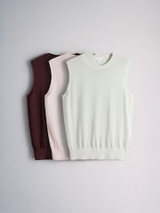 The Set 3 Pack Sheer Knitted Vests Plum/Pink/Cream - Image 1 of 6