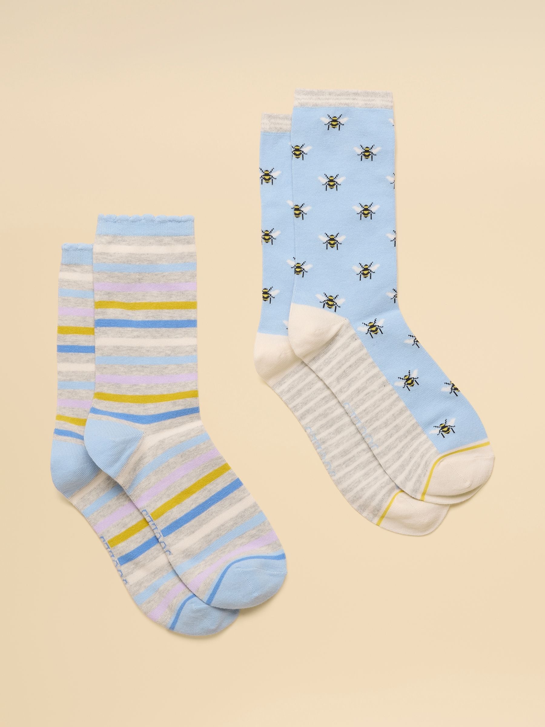 Joules Women's Everyday Cotton Blend Socks 2 Pack (-8) Blue Bee One
