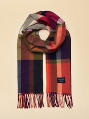 Joules Langtree Khaki & Orange Check Scarf - Image 1 of 9