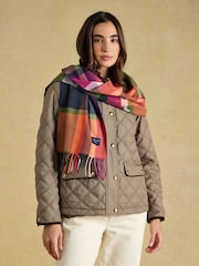 Joules Langtree Khaki & Orange Check Scarf - Image 2 of 9
