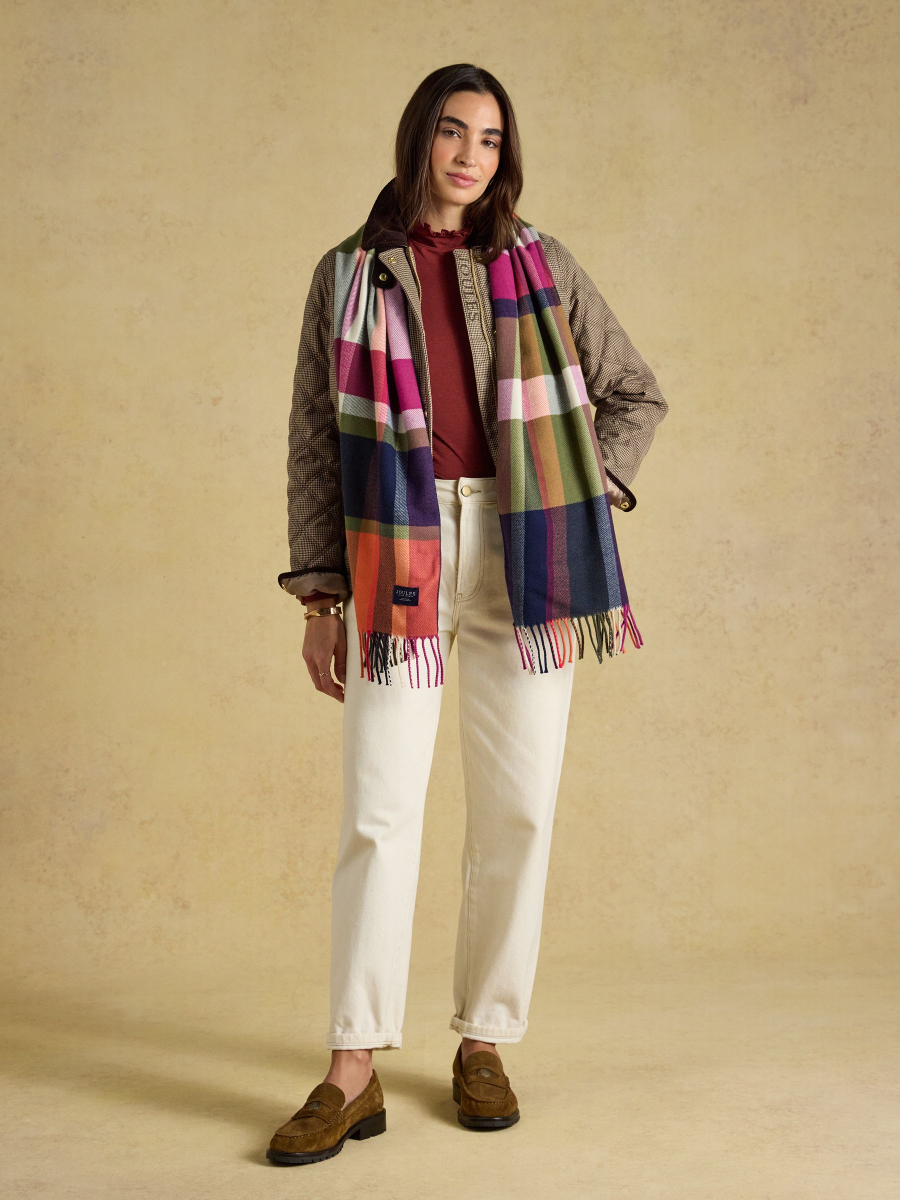 Buy Joules Langtree Khaki & Orange Check Scarf from Next USA