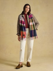Joules Langtree Khaki & Orange Check Scarf - Image 3 of 9