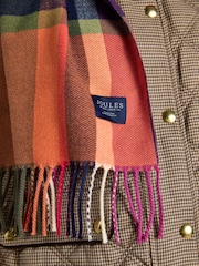 Joules Langtree Khaki & Orange Check Scarf - Image 4 of 9
