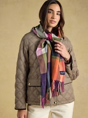 Joules Langtree Khaki & Orange Check Scarf - Image 6 of 9