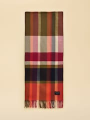 Joules Langtree Khaki & Orange Check Scarf - Image 8 of 9