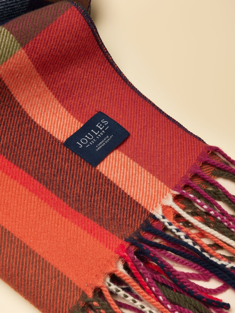 Joules Langtree Khaki & Orange Check Scarf - Image 9 of 9 Joules Langtree Khaki & Orange Check Scarf - Image 9 of 9