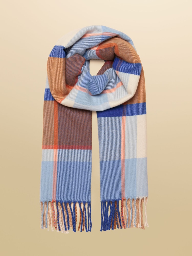 Joules Langtree Blue Cream Check Scarf - Image 1 of 5 Joules Langtree Blue Cream Check Scarf - Image 1 of 5
