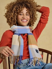 Joules Langtree Blue Cream Check Scarf - Image 2 of 5