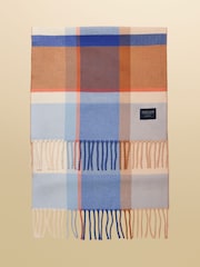 Joules Langtree Blue Cream Check Scarf - Image 4 of 5