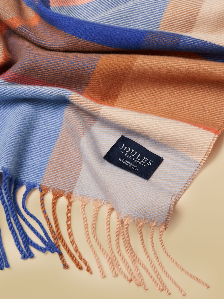 Joules Langtree Blue Cream Check Scarf - Image 5 of 5 Joules Langtree Blue Cream Check Scarf - Image 5 of 5