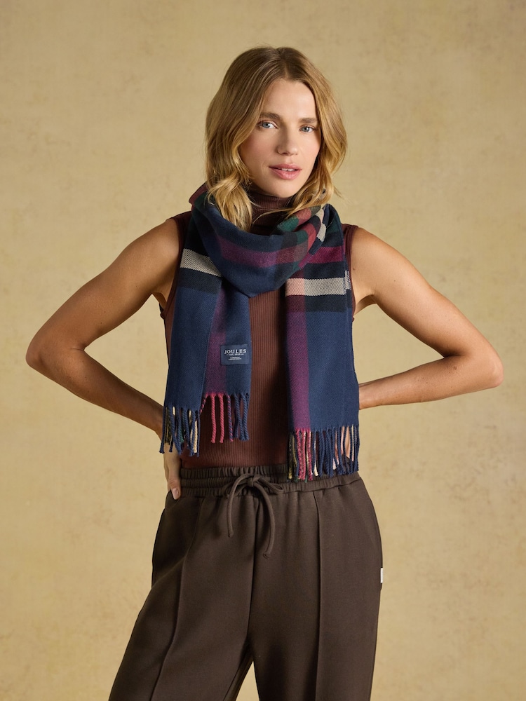 Joules Langtree Navy & Red Check Scarf - Image 2 of 6