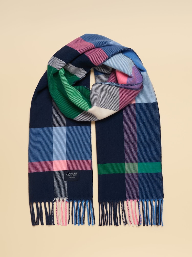 Joules Langtree Navy & Pink Check Scarf - Image 1 of 6