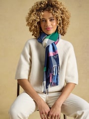 Joules Langtree Navy & Pink Check Scarf - Image 2 of 6