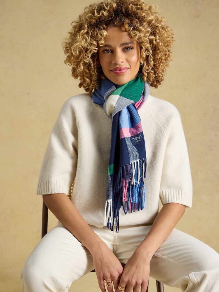 Joules Langtree Navy & Pink Check Scarf - Image 2 of 6