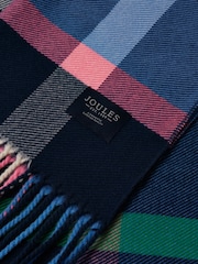 Joules Langtree Navy & Pink Check Scarf - Image 6 of 6