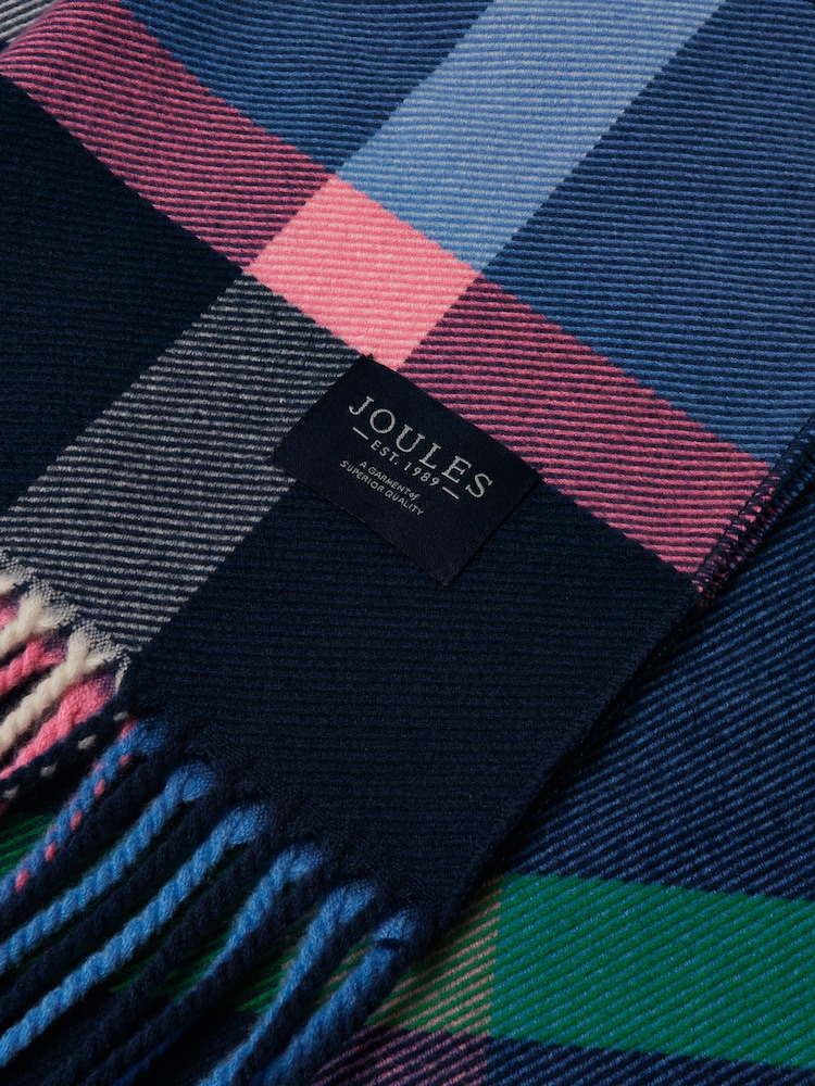 Joules Langtree Navy & Pink Check Scarf - Image 6 of 6