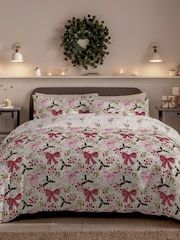 Copenhagen Home Cranberry Christmas Bows Duvet Cover Set - Image 1 of 2