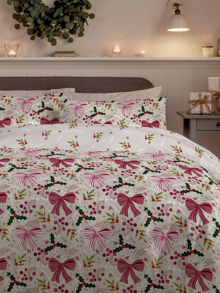 Copenhagen Home Cranberry Christmas Bows Duvet Cover Set - Image 2 of 2 Copenhagen Home Cranberry Christmas Bows Duvet Cover Set - Image 2 of 2