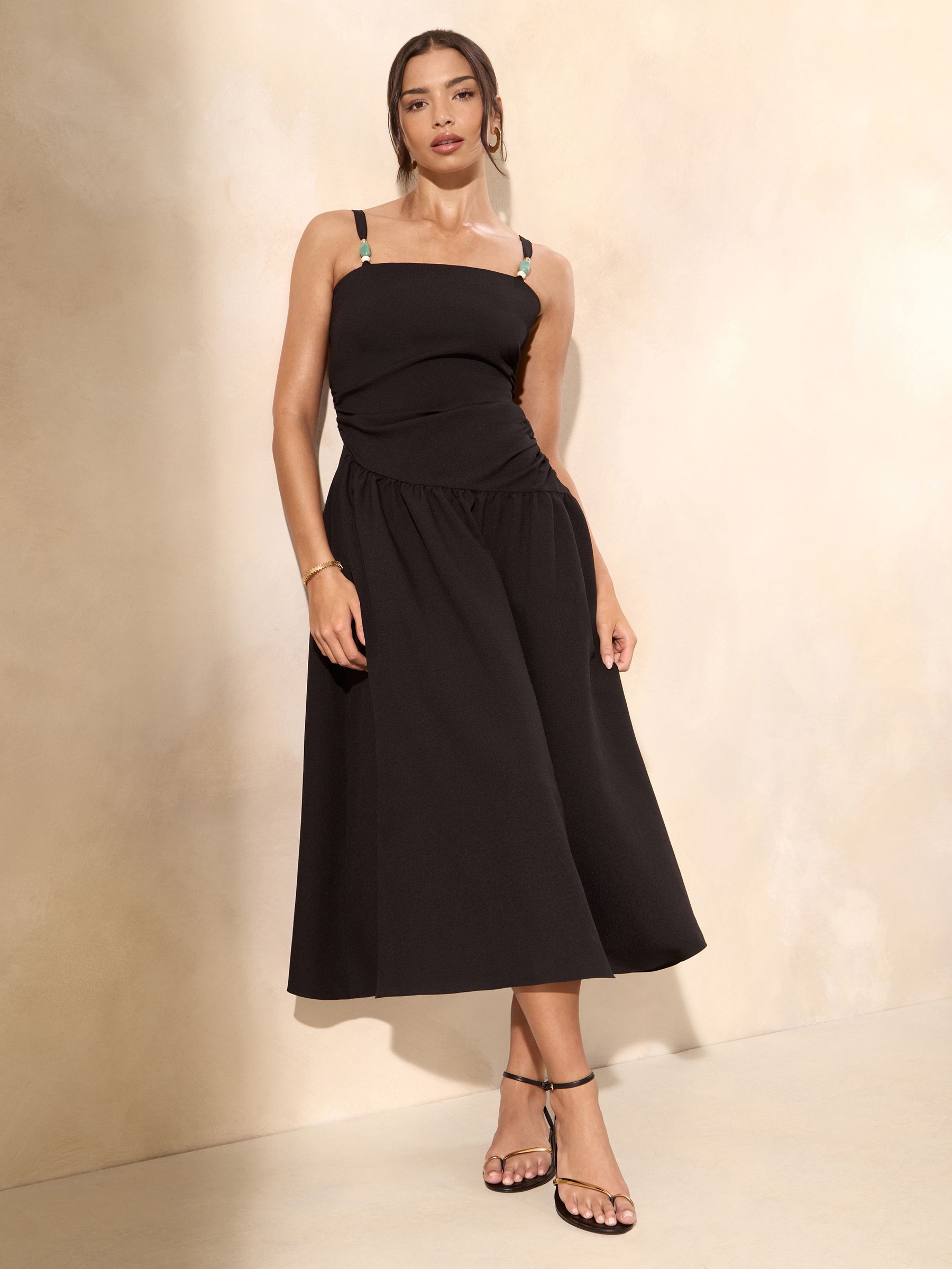 Buy Lipsy Black Bead Trim Drop Waist Summer Cami Midi Dress from