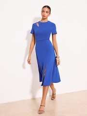 Lipsy Cobalt Blue Slit Shoulder Bodycon Midi Dress - Image 2 of 4
