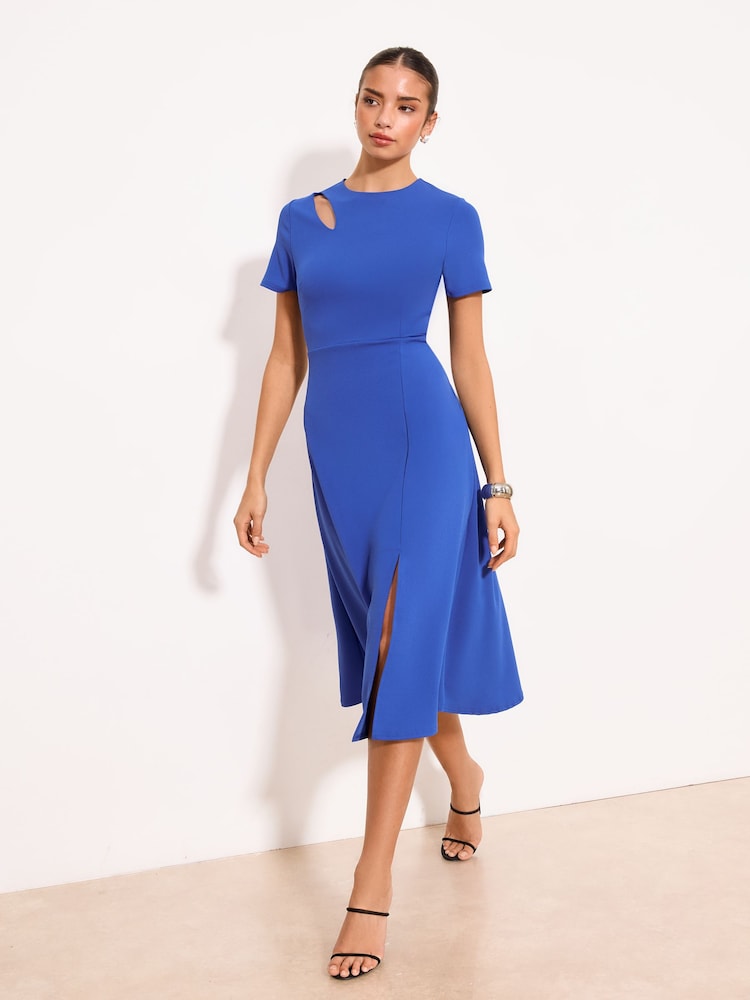 Lipsy Cobalt Blue Slit Shoulder Bodycon Midi Dress - Image 2 of 4