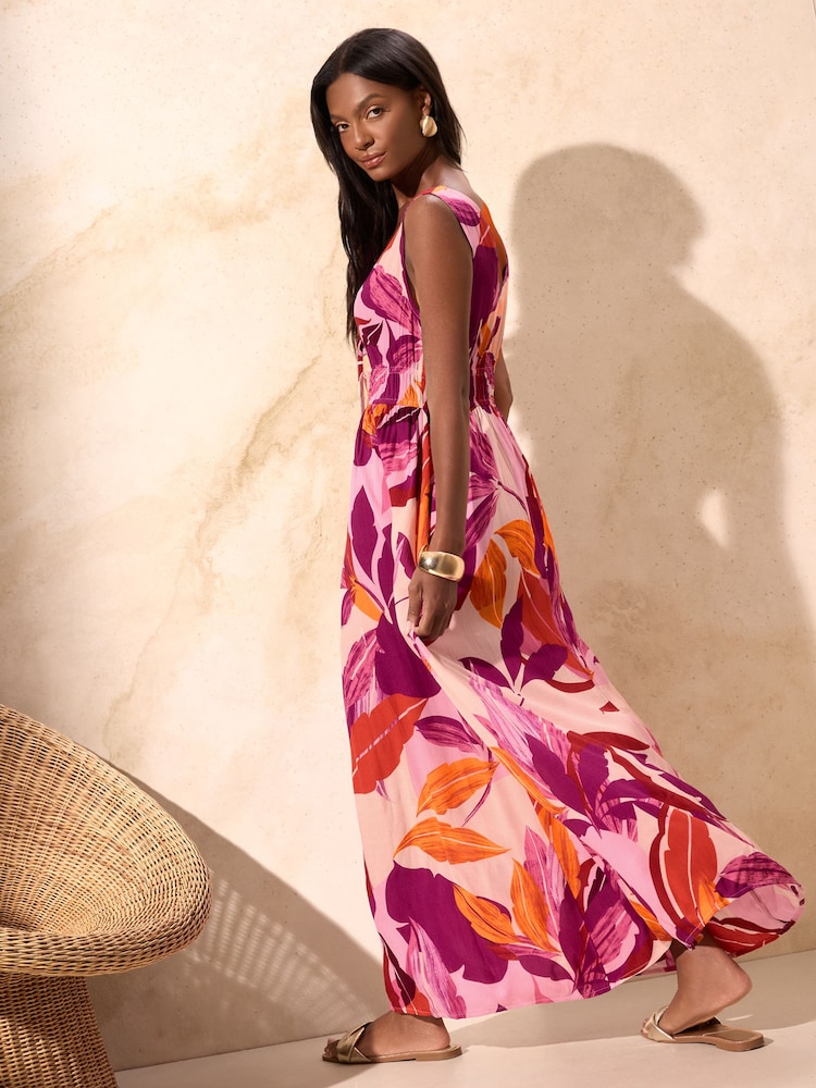 Lipsy Purple Orange Mixed Print Crinkle Maxi Dress - Image 2 of 4