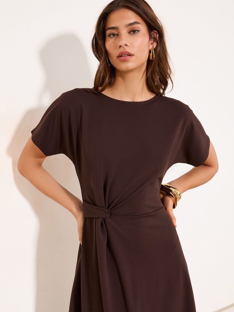 Lipsy Brown Knot Side Midi Dress - Image 2 of 4