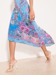Lipsy Blue Petite V-Neck Floral Fit And Flare High Low Midi Dress - Image 4 of 5