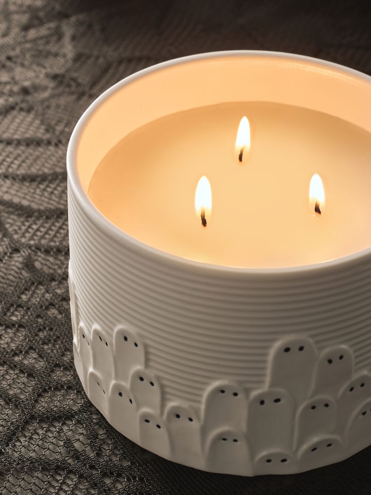 Pumpkin Spice Halloween Ghost Ceramic 3 Wick Candle - Image 2 of 3 Pumpkin Spice Halloween Ghost Ceramic 3 Wick Candle - Image 2 of 3