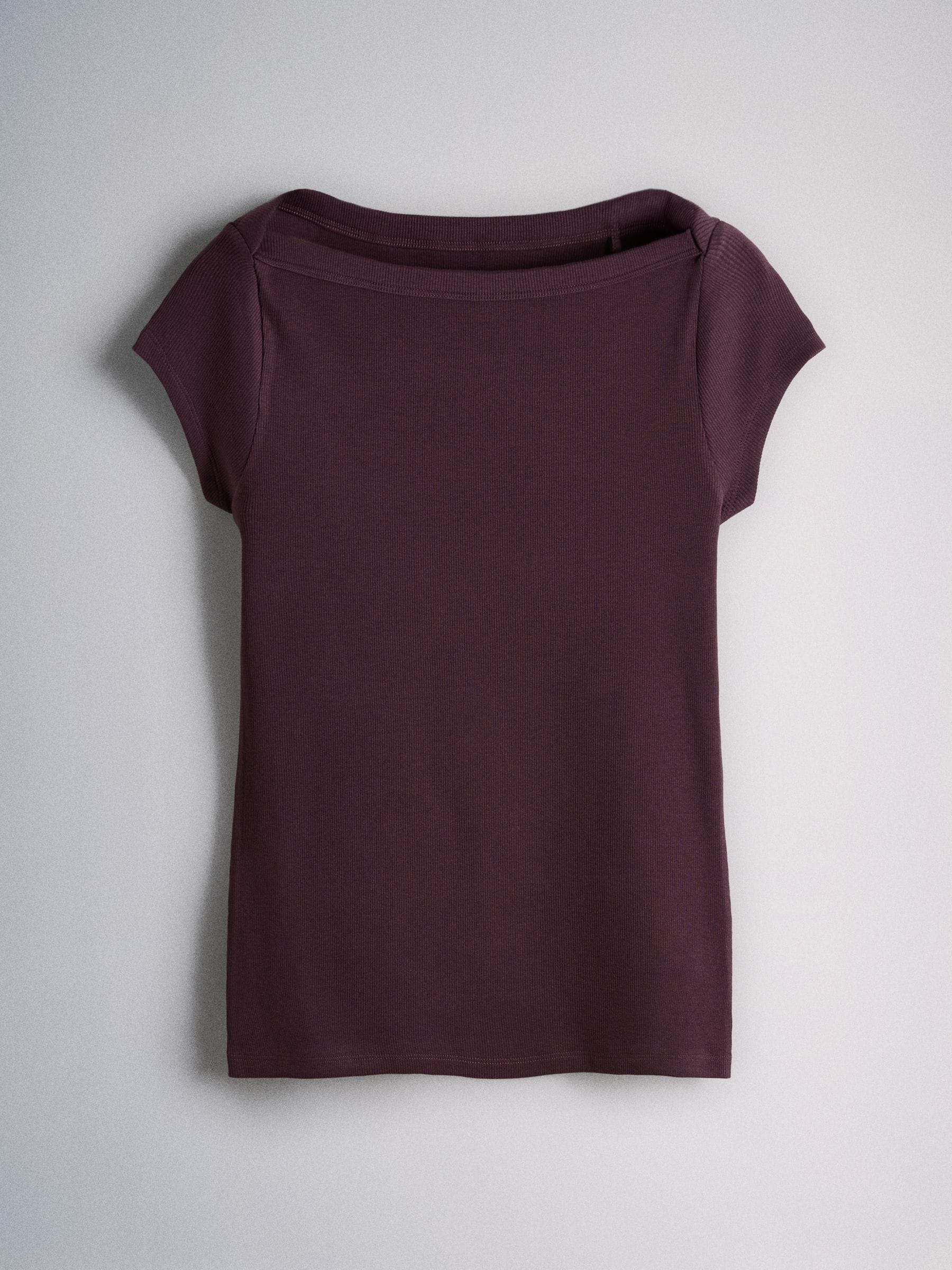 Buy The Set 4 Pack Boat Neck Cap Sleeve Ribbed Tops Dark Pink/Plum