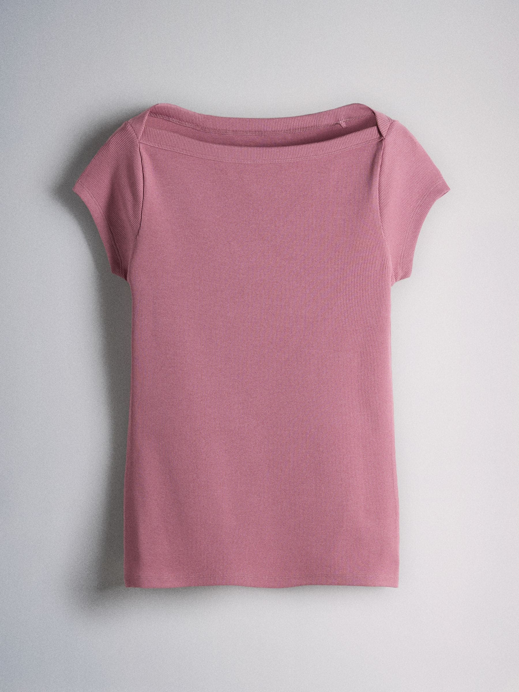 Buy The Set 4 Pack Boat Neck Cap Sleeve Ribbed Tops Dark Pink/Plum