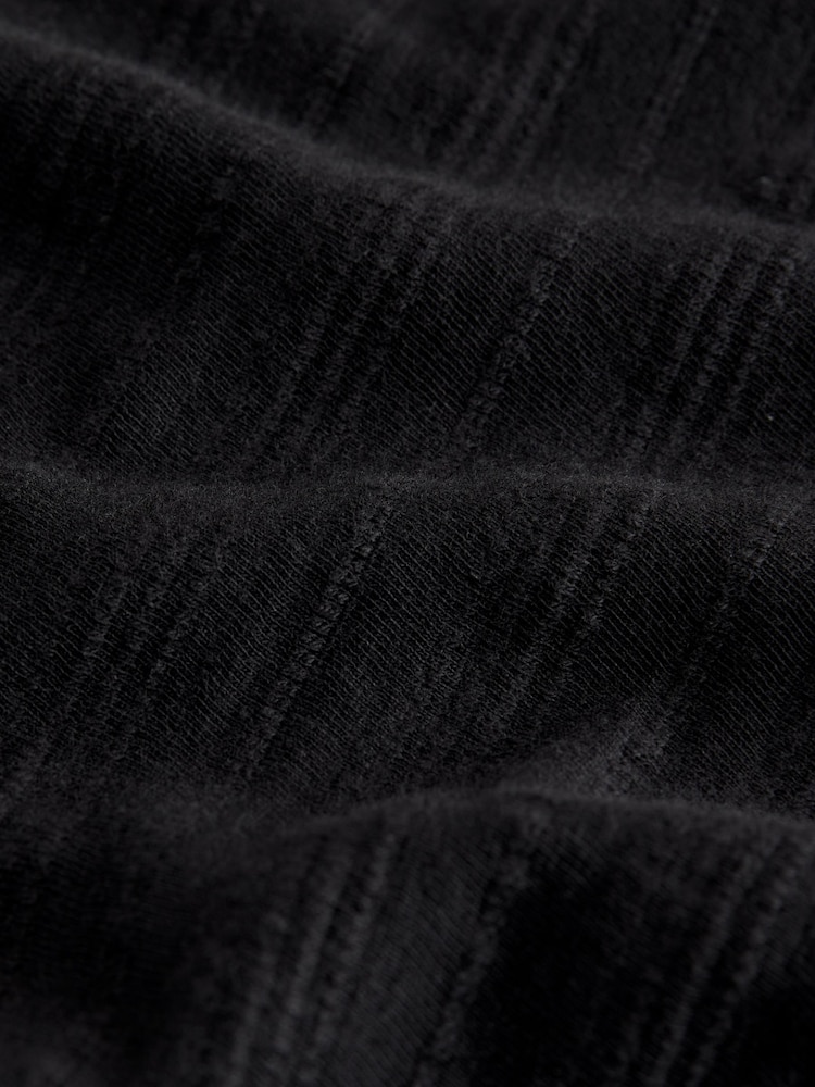 Black Short Sleeve Notch Neck Shirred Bubblehem Top - Image 8 of 8 Black Short Sleeve Notch Neck Shirred Bubblehem Top - Image 8 of 8