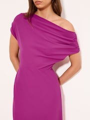 Lipsy Magenta Pink Petite Drape One Shoulder Fit And Flare Midi Dress - Image 2 of 5