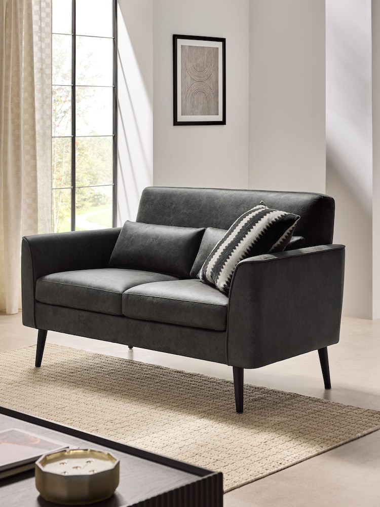Monza Faux Leather Bark Grey Soft Linen Look Mila 2 Seater Small Sofa In A Box - Image 1 of 10