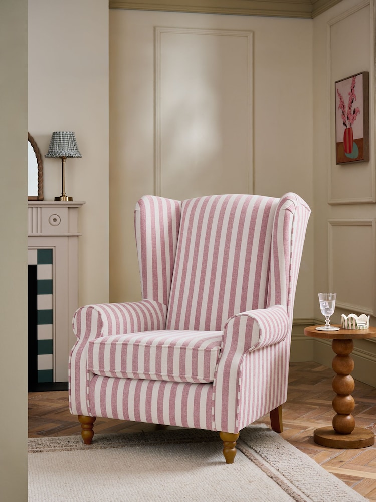 Bold Chenille Stripe Mulberry Sherlock Large Highback Armchair - Image 1 of 9