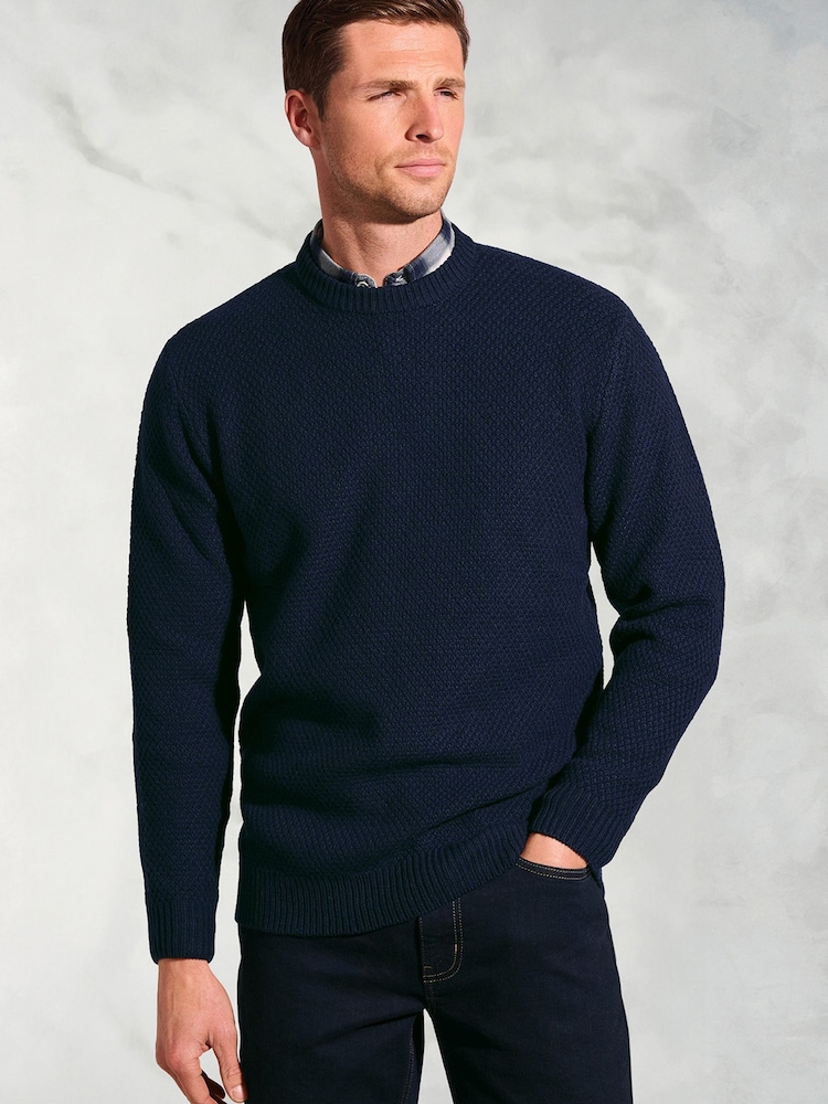 Brook Taverner Blue Textured Lambswool Crew Neck Jumper - Image 1 of 3