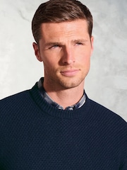 Brook Taverner Blue Textured Lambswool Crew Neck Jumper - Image 3 of 3