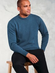 Brook Taverner Blue Lambswool Crew Neck Jumper - Image 1 of 3
