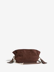Friends Like These Chocolate Brown Faux Suede Medium Tassel Scrunch Clutch Bag - Image 3 of 7