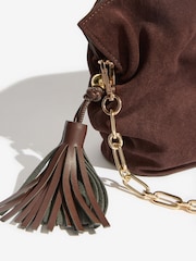 Friends Like These Chocolate Brown Faux Suede Medium Tassel Scrunch Clutch Bag - Image 5 of 7