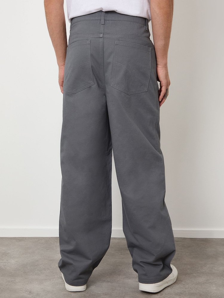 Threadbare Grey Baggy Fit 5 Pocket Chino Trousers - Image 2 of 4 Threadbare Grey Baggy Fit 5 Pocket Chino Trousers - Image 2 of 4