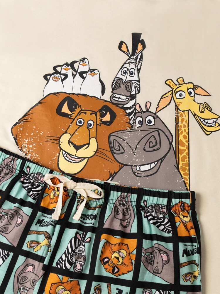Vanilla Underground Brown Disney Madagascar 100% Cotton Short Sleeve Long Leg Pyjamas Set - Image 6 of 6