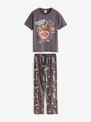 Vanilla Underground Grey Stranger Things Hellfire Club 100% Cotton Short Sleeve Long Leg Pyjamas Set - Image 1 of 9